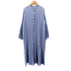 プラステ PLST シャツワンピース ロング丈 マキシ丈 長袖 バンドカラー 切替 M ブルー /SY47