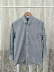 S) トミーヒルフィガー スリムフィット ピンストライプ シャツ ネイビー