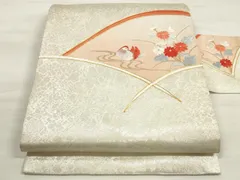 平和屋着物◎九寸名古屋帯　総刺繍　駒刺繍　流水花鳥文　金糸　正絹　逸品　DABD3974xg