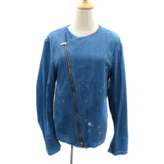 ユナイテッドアローズ UNITED ARROWS SONS ブルゾンジャケット ミドル丈 ノーカラー ダブルジップ ペイント加工 L ライトブルー /YK15