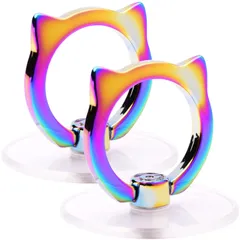 【特価商品】猫 透明 スマホリング ネコ 落下防止リング ホールドリング 薄型 スタンド 車載ホルダー 360回転 iPhone/Android各種他対応 (猫型2個カラフル)