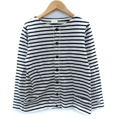 オーチバル ORCIVAL オーシバル カーディガン ミドル丈 ラウンドネック ボーダー柄 F 白 ホワイト 紺 ネイビー /SM5