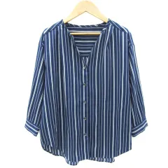 ミッシェルクラン MICHEL KLEIN ブラウス シャツ 七分袖 ストライプ柄 38 M ネイビー 紺 /YM34