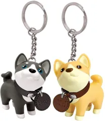 【ラスト1点】バレンタインデープレゼント カップル 小物アクセサリー 可愛いペンダント 彼氏 バッグチャーム キーリング 犬 ペアキーホルダー 黒柴 彼女2個セット 柴犬 キーホルダー 柴犬キーチェーン [WOWTAC]