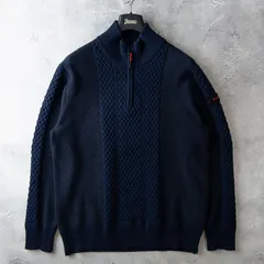 美品 BRIEFING ブリーフィング ゴルフ 長袖 ハーフジップ ニット セーター ケーブル編み 切替 メンズ L / 紺 ネイビー ワッペン付き