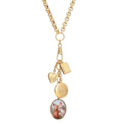1928 レディース アクセサリー ネックレス・チョーカー・ペンダントトップ レース 1928 Gold Tone Victorian Art Book Heart Locket Necklace Gold Tone ゴールド