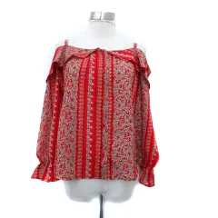 アズノウアズ as know as シャツ ブラウス オフショルダー 長袖 フレアスリーブ 総柄 マルチカラー 赤 レッド /HO39