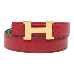 エルメス コンスタンス Hバックル Hロゴ リバーシブル ベルト サイズ65 レッド グリーン ゴールド金具 レザー レディース HERMES【1-0264684】