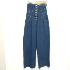 ボタン ハイウエスト ワイド デニム パンツ F_M0293