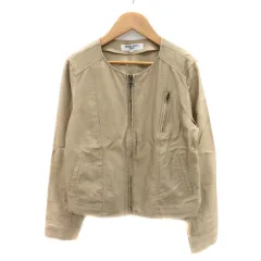 ナチュラルビューティーベーシック NATURAL BEAUTY BASIC ノーカラージャケット ミドル丈 ジップアップ M ベージュ /YK28