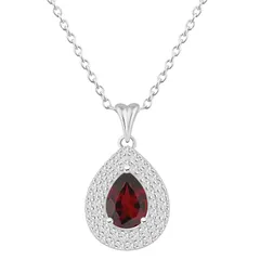 Celebration Gems レディース アクセサリー ネックレス・チョーカー・ペンダントトップ レース Celebration Gemsterling Silver Teardrop Garnet White Topaz Double Halo Pend
