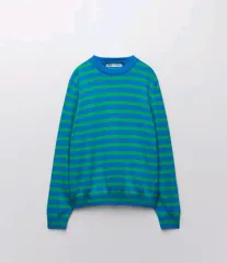 ZARA ザラ ストライプ ブルー グリーン 長袖 ニット ボーダー柄 セーター L
