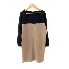 アバハウス ABAHOUSE フォンセ FONCE ワンピース ひざ丈 長袖 ラウンドネック 切替 無地 ベージュ 紺 /SY48