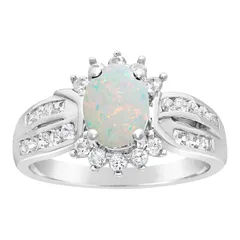 Gemminded レディース アクセサリー リング Gemminded Sterling Silver LabCreated Opal White Topaz Ring Sterling Silver シルバー