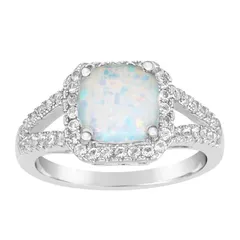 Gemminded レディース アクセサリー リング Gemminded Sterling Silver LabCreated Opal White Topaz Halo Ring Sterling Silver シルバー