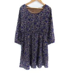 アーバンリサーチ サニーレーベル URBAN RESEARCH Sonny Label ワンピース ひざ丈 七分袖 ラウンドネック 花柄 F 青 ブルー ベージュ /SM11