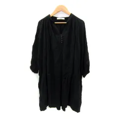 アズールバイマウジー AZUL by moussy ワンピース ミニ丈 長袖 スリットネック 無地 プリーツ S 黒 ブラック /SY27のサムネイル