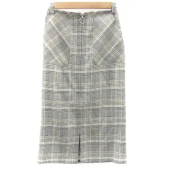 ナチュラルビューティーベーシック NATURAL BEAUTY BASIC タイトスカート ロング丈 グレンチェック柄 ジップアップ XS ブラック 黒 ベージュ /YM3