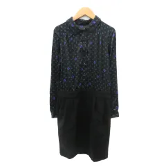 インデックス INDEX シャツワンピース ひざ丈 長袖 花柄 M マルチカラー 黒 ブラック /YK17