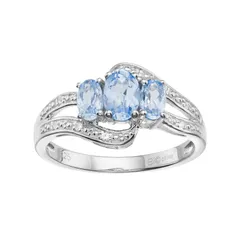 Gemminded レディース アクセサリー リング Gemminded Sterling Silver LabCreated Aquamarine LabCreated White Sapphire 3Stone Bypass Ring Blue ブルー