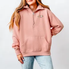 Simply Sage Market レディース トップス Tシャツ ハーフジップ 刺繍 フリース Simply Sage Market Embroidered Flower Cluster Quarter Zip Fleece Blush ブラッシュ