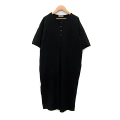 ディスコート Discoat ワンピース ロング丈 五分袖 ヘンリーネック 無地 ワッフル M 黒 ブラック /SY4