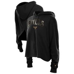 뉴엘라 여성 탑스 티셔츠 오픈 백 파커 Womens New Era Black Chicago Bulls Glam Game Open Back Hoodie Bul Black 블랙