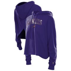 뉴엘라 여성 탑스 티셔츠 오픈 백 파커 Womens New Era Purple Los Angeles Lakers Glam Game Open Back Hoodie Lak Purple 퍼플