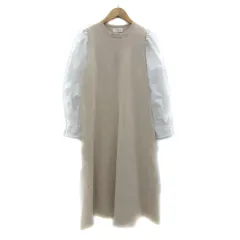 オペークドットクリップ OPAQUE.CLIP ニットワンピース ロング丈 長袖 パフスリーブ ラウンドネック レイヤード風 38 M 薄ピンク 白 ホワイト /YS10