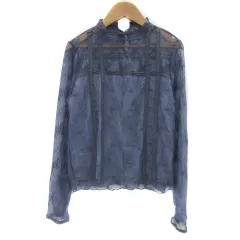 ワンアフター アナザー ナイスクラップ one after another NICE CLAUP ブラウス カットソー 長袖 ハイネック 花柄 総レース F サックスブルー /YS24