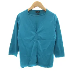 タルボット TALBOTS アンサンブルニット カーディガン 七分袖 ミドル丈 Vネック カットソー 半袖 ラウンドネック 無地 M L ターコイズブルー /YS17