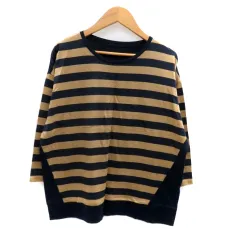 ジェーンモア JANE MORE カットソー ラウンドネック 七分袖 ボーダー柄 L ベージュ 紺 ネイビー /HO28