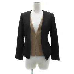 スーツクローゼット SUIT CLOSET フォーマル ノーカラージャケット ミドル丈 Vネック レイヤード風 34 XS 黒 ブラック ベージュ /YS7