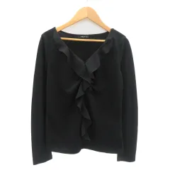 コムサイズム COMME CA ISM カットソー 長袖 フリル M 黒 ブラック /YK33