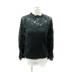 ナチュラルビューティーベーシック NATURAL BEAUTY BASIC カットソー 長袖 総レース シースルー キャミソール付き 2点セット M モスグリーン /SY15