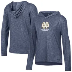 アンダーアーマー レディース トップス Tシャツ パーカー Womens Under Armour Heather Navy Notre Dame Fighting Irish Breezy Long Sleeve Hoodie TShirt Ntd Navy