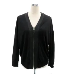 ザラ ZARA ニットジャケット Vネック ミドル丈 切替 S 黒 ブラック ベージュ /HO29