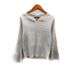 プロポーション ボディドレッシング PROPORTION BODY DRESSING リブカットソー 長袖 スリットネック フレアスリーブ 無地 M ライトグレー /SY26のサムネイル