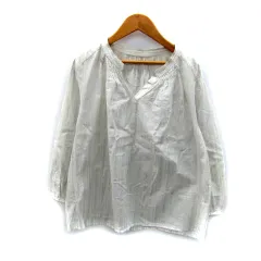 マカフィー MACPHEE トゥモローランド ブラウス シャツ 長袖 スリットネック プルオーバー ストライプ柄 オーバーサイズ 38 M 白 ホワイト /SY31