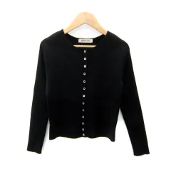 アプワイザーリッシェ Apuweiser-riche リブニットカーディガン ミドル丈 ラウンドネック 無地 F 黒 ブラック /SY18