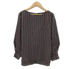 ミッシェルクラン MICHEL KLEIN ブラウス カットソー 長袖 ラウンドネック ストライプ柄 38 M マルチカラー 紺 ネイビー /YS2