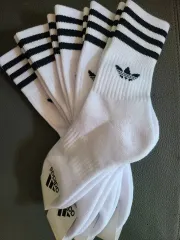 アディダス 白 3本線 スポーツソックス ダブルクッション 5足セット