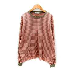 フリークスストア FREAKS STORE カットソー 長袖 ラウンドネック ボーダー柄 オーバーサイズ F ピンク グレー /SY44