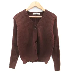 フィフス fifth ニットカーディガン ミドル丈 Vネック リブ M 茶 ブラウン /SM13