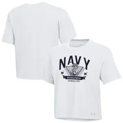 アンダーアーマー レディース トップス Tシャツ クロップド Womens Under Armour White Navy Midshipmen Essentials Icon UltraSoftri