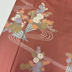 付下げ 友禅 流水に花柄の染め 紋無し 正絹 着物 MK-5442