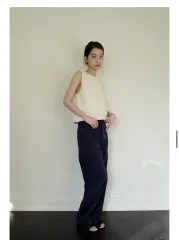 ウールのストレートコットンパンツ ネイビー S