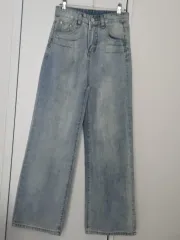 ライトブルーストレートワイド デニムパンツ s