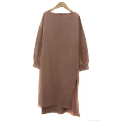 オペークドットクリップ OPAQUE.CLIP Tシャツワンピース ロング丈 長袖 ボートネック 無地 オーバーサイズ 38 M ピンクベージュ /YS1