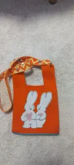 うさぎ 刺繍 オレンジ色 バッグ
